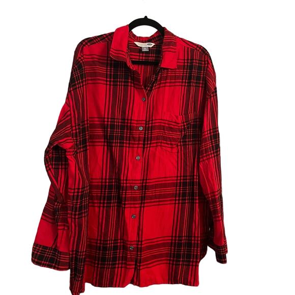 Old Navy Red Black Plaid Button Up XXL Outdoorsy Gorpcore Lumberjack Cherry - Picture 1 of 7